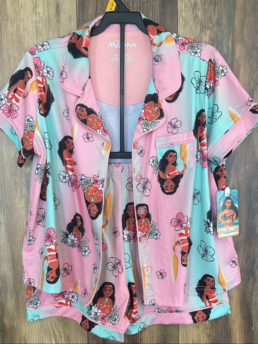 Moana Disney Button Up/Shorts Pajama Set NWT Girl's L 10/12   C372